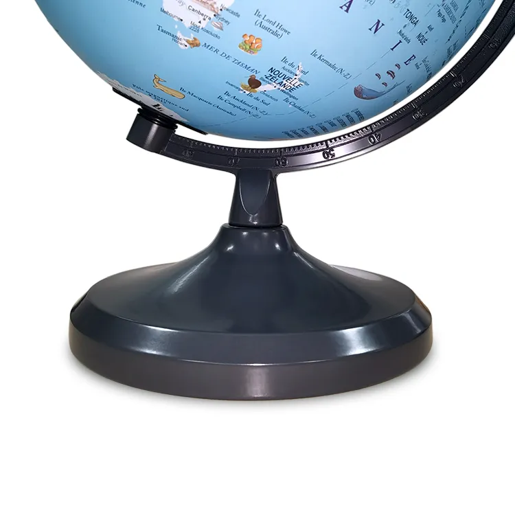 20cm (8") French Language Cartoon World Globe with Black Painted Metal Base & Meridian detail view 3